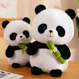 Cute Panda Plush Toy Stuffed Animal Soft Doll with Green Bamboo Leaf Kids Toy Gift
