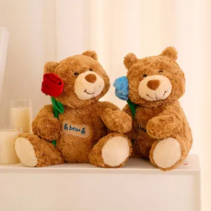 Süßer Bär Plüschtier mit Rose weiches Stofftier Kuscheltier Valentinstag Geschenk
