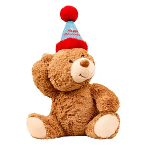 Süßer Teddybär Plüschtier mit Geburtstagshut, weiche Stofftier Puppe für Geschenke und Partys.