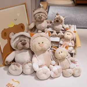 Cute forest animal plush toy set, soft stuffed bear and cat doll for kids comfort and room decor.