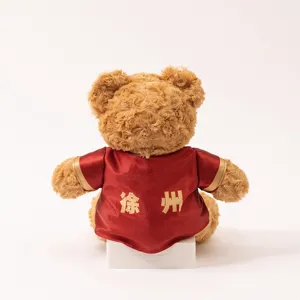 Custom Xuzhou print teddy bear plush toy in red jersey, cute football fan gift souvenir doll.