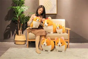 Cute short-legged corgi dog plush toy, fat corgi stuffed animal pillow, soft doll gift.