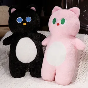 Cute big-eyed cat plush toy long sleeping pillow soft doll companion gift for kids