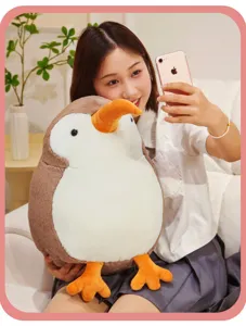 Cute kiwi bird plush toy pillow, soft stuffed animal doll gift for kids and home decor.