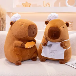 Cute chef capybara plush toy, soft stuffed animal doll pillow for kids birthday gift decor.