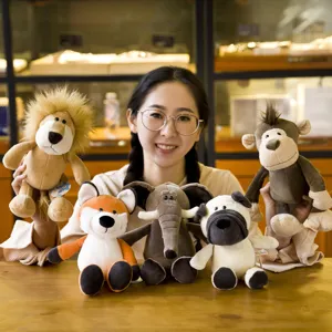 Cute forest animal plush toys set, soft stuffed lion elephant fox doll for kids.