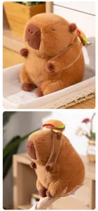 Schattige capibara pluche rugzak bruin gevuld dier speelgoed met burger hoed cadeau voor kids.