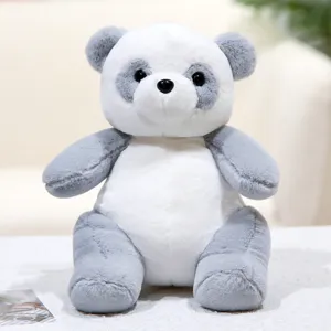 Peluche de panda gris tierno animal de tela suave muneca detalle vista para ninos