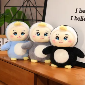 Detailed shot of cute penguin plush doll toys featuring soft fabric and lovely cartoon design.