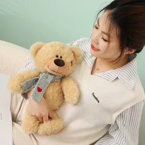 Classic cute teddy bear plush toy with knitted scarf soft stuffed doll gift for girls