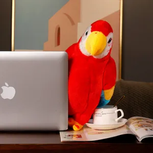 Simulation red parrot plush toy doll, soft stuffed animal for home decoration and kids gift.