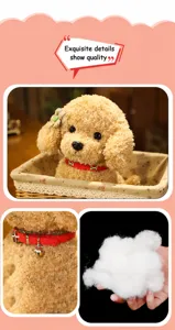 Detailed view of cute sitting poodle plush toy showcasing collar details and soft PP cotton filling.