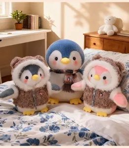 Cute penguin plush toy with winter scarf and cozy coat soft stuffed doll gift for kids