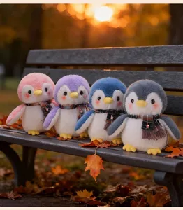 Cute penguin plush toy set with winter scarves, soft stuffed animal doll for kids Gift.
