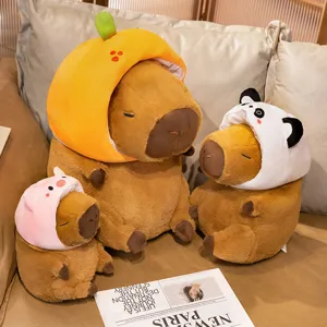 Cute Capybara Plush Toy Stuffed Animal Soft Plush Doll With Animal And Fruit Transforming Hat Kids Birthday Gift