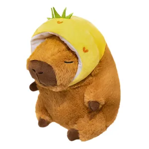 Cute Capybara Plush Toy with Fruit Hat Stuffed Animal Soft Doll Cute Gift For Kids
