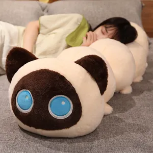 Cute cat caterpillar plush toy long pillow soft stuffed animal doll cozy companion gift.
