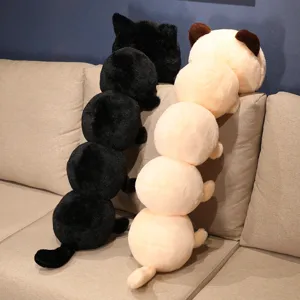 Detailed view of the cute long cat caterpillar plush toy showing soft fabric and segmentation.