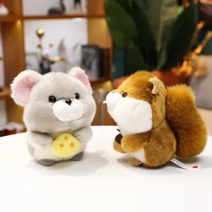 Bonitos peluches de ratón y ardilla con queso y bellota, juguetes adorables para regalar.