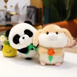 Adorables peluches de panda y hámster de dibujos animados con zanahorias, muñecos suaves.