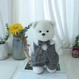 Plüsch Teddybär Spielzeug mit Hahnentritt Weste Fliege Outfit, süßes Kuscheltier für Kinder
