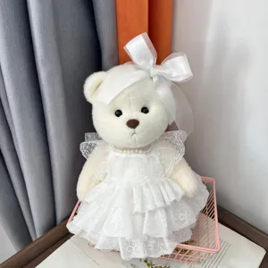 30cm weißer spitzen hochzeits teddybär plüschtier im eleganten kleid, tolles geschenk.