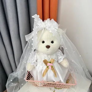 30cm Hochzeits-Teddybär Plüschtier mit weißem Brautkleid und Schleier, süßes Kuscheltier.