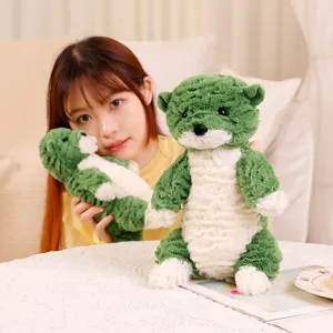 Cute green otter plush toy detail shot, soft stuffed animal companion for kids and soothing gift.