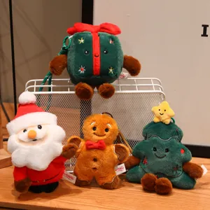 Weihnachtliche Plüsch Anhänger Set mit Weihnachtsmann, Lebkuchenmann und Weihnachtsbaum.
