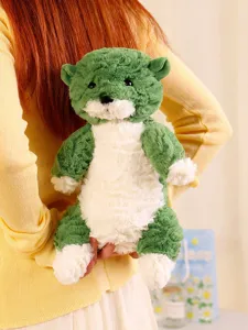 Cute green plush otter toy, soft stuffed animal doll for kids, cozy soothing gift companion.