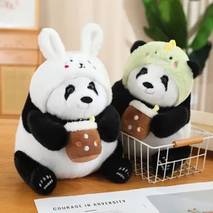 Lindo peluche de panda con sombrero que sostiene té de leche boba suave muñeca de regalo principal