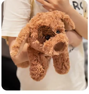 Cute soft lying puppy plush toy brown stuffed animal dog doll for kids soothing gift