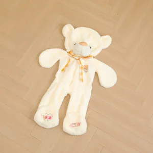 Light yellow teddy bear plush toy skin unfilled big soft doll casing with bow and sweet embroidery