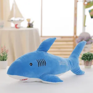 Cartoon blue shark plush toy semi-finished skin cover soft cute doll fabric details view.