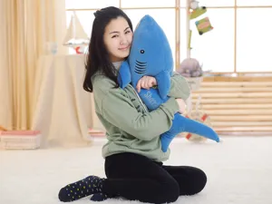 Soft blue shark plush toy stuffed doll cute cartoon pillow for kids and home decor