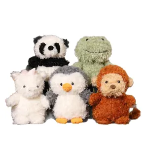 Joli ensemble de peluches bouclées, poupées douces panda grenouille pingouin singe pour enfants.
