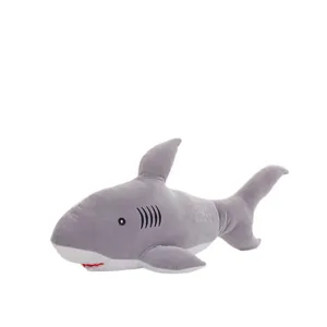 Grey plush shark toy soft stuffed animal doll cute cartoon ocean creature gift for kids