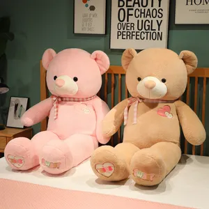 Large plush teddy bear toy soft stuffed animal doll with heart embroidery for kids room decor