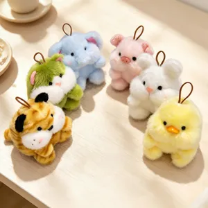 Cute fluffy animal plush keychain set tiger elephant rabbit chick bag pendant toy