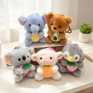 Süße Tier Plüschtiere Anhänger Set, weiche ausgestopfte Elefant Bär Koala Pinguin Schlüsselanhänger.