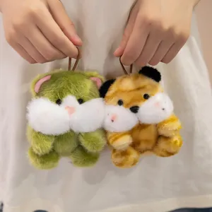 Cute fluffy plush animal keychain, cute tiger doll bag charm toy pendant soft gift idea