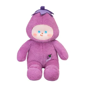 Cute eggplant plush toy doll, soft stuffed vegetable pillow and companion gift for kids and girls.