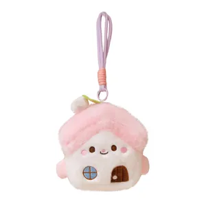 Cute plush house shape keychain pendant, soft stuffed doll for girls bags and keys decor.