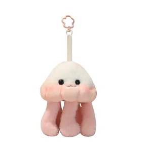Cute gradient jellyfish plush keychain for bags and keys, soft stuffed doll pendant ornament.