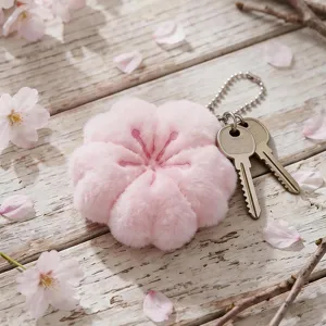 Lindo llavero de felpa con flor de cerezo rosa suave colgante de bolsa para mujeres y niñas