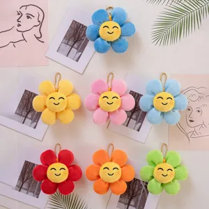 Cartoon Zonnebloem Pluche Speelgoed Sleutelhanger Schattige Glimlachende Bloem Gevulde Pop Tas Hanger Vrouwen Auto Hangend Ornament Cadeau