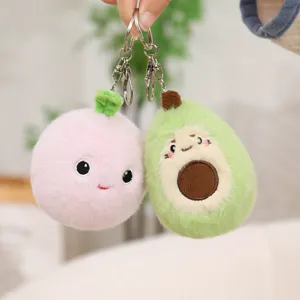 Süßes Frucht Plüsch Schlüsselanhänger Set, rosa Pfirsich und grüne Avocado Taschenanhänger.