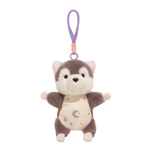 Cute plush animal keychain with star moon belly pattern, soft stuffed doll bag pendant