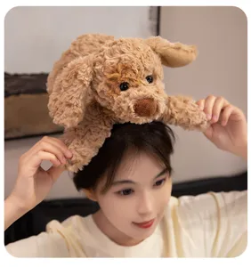 Cute plush dog toy stuffed puppy doll soft teddy dog pillow for kids and girls detail view.