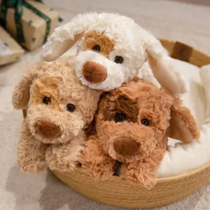 Cute soft plush lying puppy dog stuffed animal toy, fluffy cute puppy doll for kids playtime.